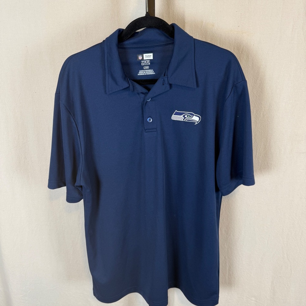 NFL Team Apparel Seattle Seahawks Polo Shirt Mens Large Navy Blue TX3 Cool NFL